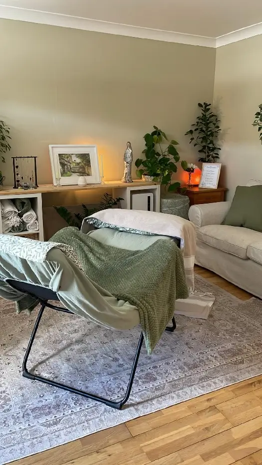 Calm treatment room for reflexology and holistic therapies